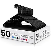 Utopia Home Premium Plastic Clothes Hangers - 50 Pack Durable Slimline Hangers with Trouser Bar & Shoulder Grooves, Space Saving Non-Slip Design for Coats, Jackets, Shirts & Suits - Black