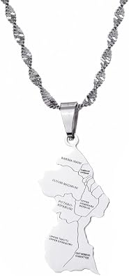 Fashion Guyana Pendants Necklace - Charm With City Names Geometric Shape Pendant Thin Chain Necklaces, Hip Hop Map Ethnic Jewelry,For Couple Anniversary Party Gift