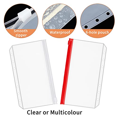 Qixin 60 Pcs A6 Binder Pockets 6 Holes Zipper Folders Clear Pvc Card Loose Leaf Bags Cash Envelopes For Budgeting Binder Waterproof Document Filing Bags For 6 Ring Notebook Planner Inserts #TOP1