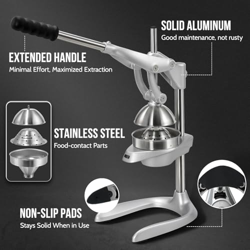 Sopito Presse Agrumes, Presse Orange Professionnel, Presse Fruit Manuel pour Orange, Citron, Citron Vert, Pamplemousse, Argent – Image 5