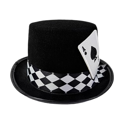 Sombrero Para Disfraz De Mago | Patrón De Tarjeta De Poker - Nuevo Sombrero De Fieltro,Adecuado Para Artistas, Profesores De Teatro, Planificadores De , Cosplayers, Escenarios De Halloween Y