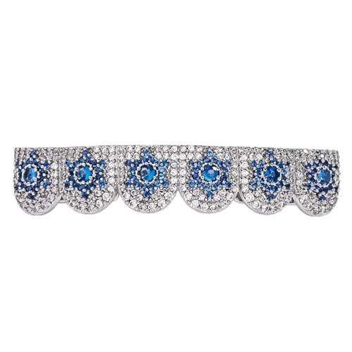Grillz estrella diamante azul unisex con seis dientes bañados en oro de 18K