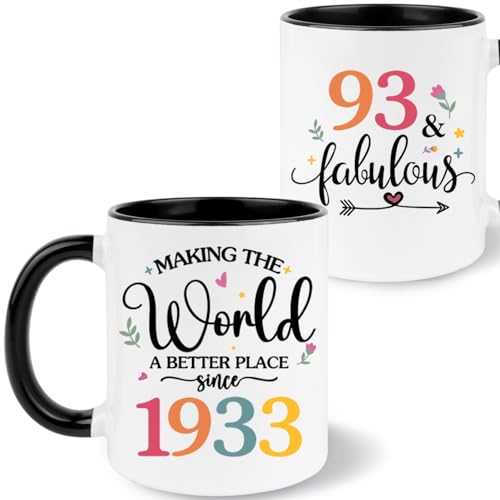 YSHMKB 1933 93rd Birthday Coffee Mug, 93 year old Birthday Gift Ideas for Women Her, Black White 11oz