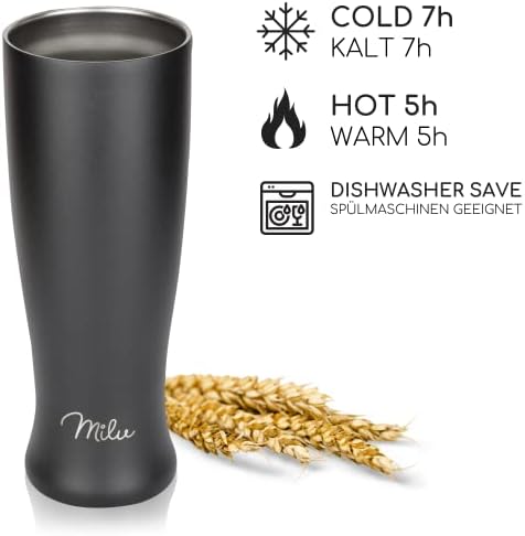 Milu Szklanka do piwa pszenicznego Stali Nierdzewnej | Kufel do piwa z pokrywką piwo zimne przez 7 godzin | Beer Pint izolowane termo kubek (500ml, Czarny)