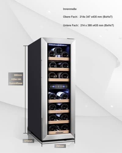 Foto von Kalamera Kleiner Weinkühlschrank, 19 Flaschen,Kompressor, 75 Liter, Temperaturzonen 5-10°C/10-18°C, 88cm hoch, KRC-75BSS