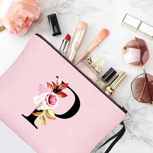 Image of Vavabox A-Z Personalized Makeup Bag, Birthday Gifts for Women Mom, Gifts for Best Friend, Bride Bridesmaid Cosmetic bag (P, 06-Pink)