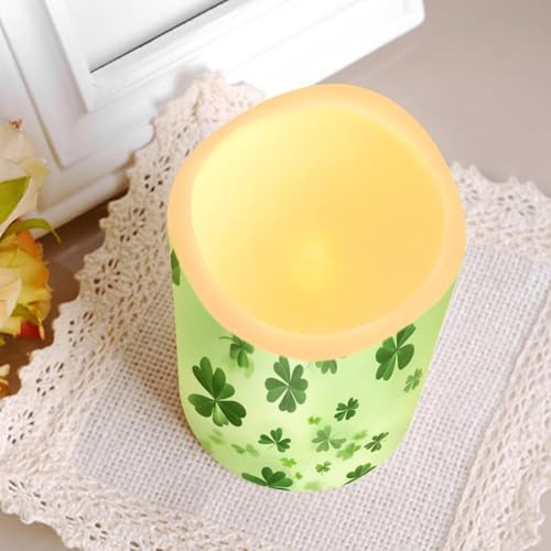 Image of Green Leaves Plastic Flameless Candles with Remote Control and Timer American Flag LED Flickering Battery Electric Pillar Candles for Home Saint Patrick's Day Decoration
