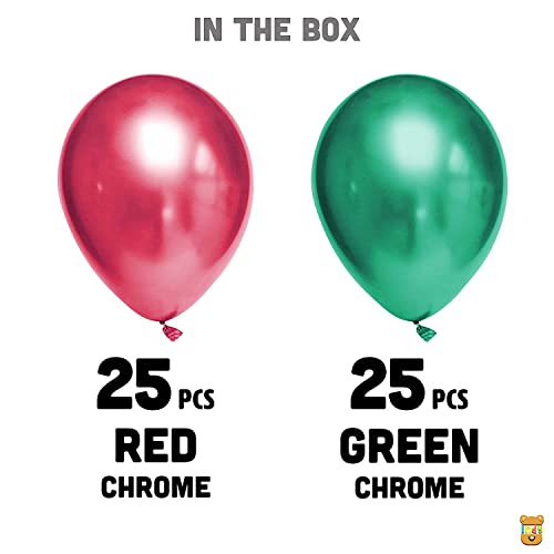 Image of Just Party 25Pcs Red & 25Pcs Green Metallic Chrome Balloons with Shiny Surface For Birthdays /Anniversary /Engagement /Baby Shower /bachelorette Party Decorations (Pack of 50)