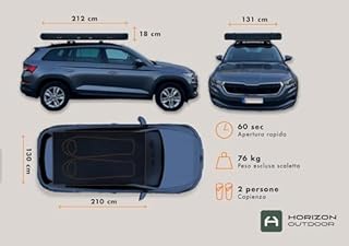 Horizon Outdoor - Tenda da Tetto Rigida in Alluminio per Auto – 2 Persone, Apertura Rapida, Materasso Comfort, Impermeabile, con Scala Telescopica – Overlanding, Campeggio SUV