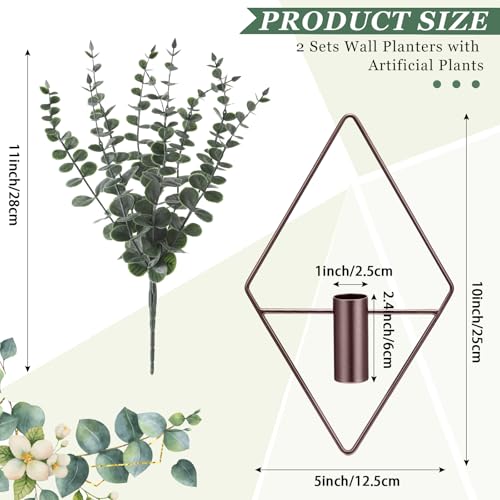 Image of Jexine 4 Pcs Hanging Planters with Artificial Eucalyptus Metal Hanging Vase Indoor Plants Holder Modern Geometric Boho Bathroom Wall Decor for Living Room Home Office, Bronze
