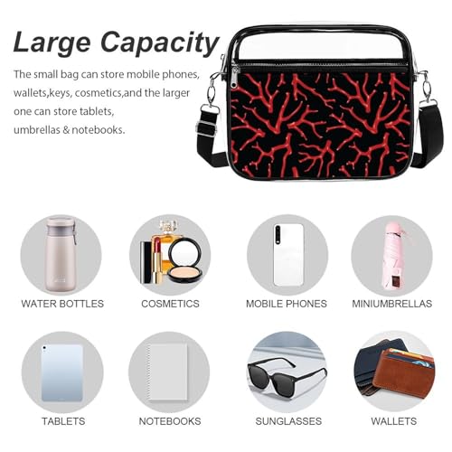 Red Coral Large Crossbody Bag Clear Stadium Bag Anti-Theft Side Shoulder Bags Messenger Bag with 2 Compartments3