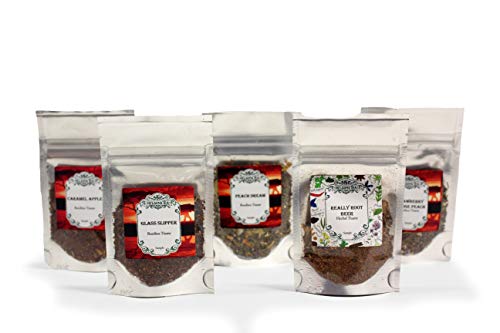 Nelson's Tea - Most Popular Caffeine Free Tea Sampler - Caramel Apple, Glass Slipper, Peach Dream, Really Root Beer, Strawberry Orange Peach - Sample Sizes #TOP8