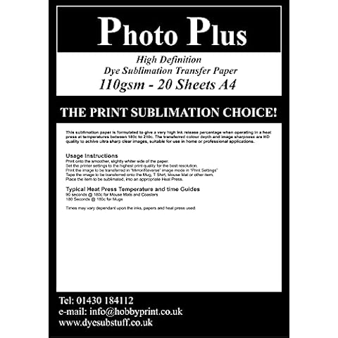 High Definition Dye Sublimation Heat Transfer Paper - 20 Sheets A4 Cover