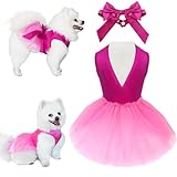 Topkins Summer Girl Dog Dress, Dog Silk Tulle Dress, Cute Princess Dogs Dresses with Bow, Lace Pet Birthday Party Outfit Puppy Tutu for Small Dogs, Fancy Puppy Clothes for Chihuahua Teacup Yorkie