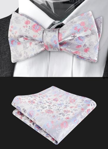 Image of Alizeal Mens 2pcs Floral Pattern Bow Tie Set | Self-tied Pocket Square Colorful Perfect for Weddings Proms Business