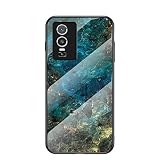 TIANYUE Custodia per vivo Y76/76s Sottile e Slim Marmo Cover Posteriore in Vetro Temperato con Bordo in TPU Protettiva Cover per vivo Y76/76s (Blu)