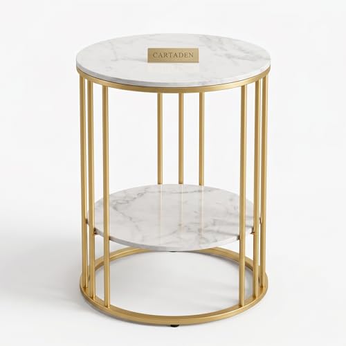 Image of CARTADEN Side Table, Small Round End Table with Lower Shelf, Nightstand for Small Spaces, Bedside Coffee Table for Living Room, Bedroom