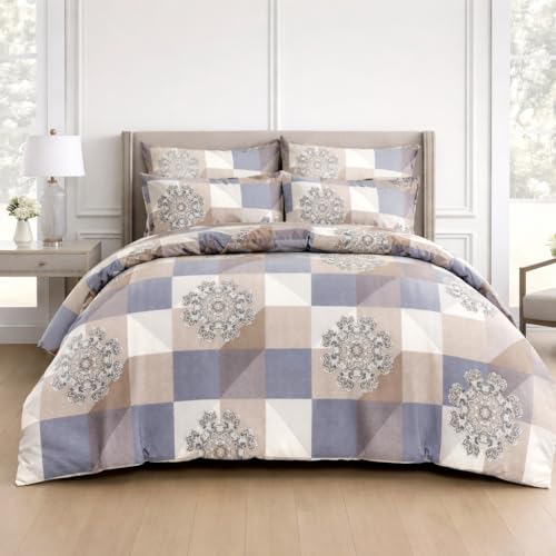 Image of DECOR2ADMIRE 300 Thread Count Cotton Floral Bedsheet Set | Soft Luxury Bed Sheet with 2 Pillow Covers | Breathable Bedding for Bedroom (Double King 90 inch x 100 inch) (Geometric Print)