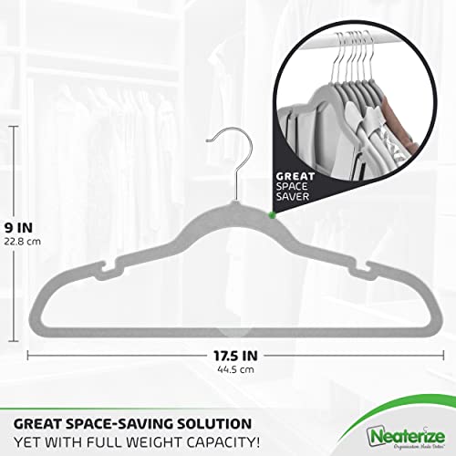 Image of NEATERIZE Velvet Hangers 20 Pack Grey A- Heavy Duty Velvet Clothes Hangers - Non Slip Felt Coat And Suit Hangers For Closet - Lightweight Thin Space Saving Ganchos Para Colgar Ropa