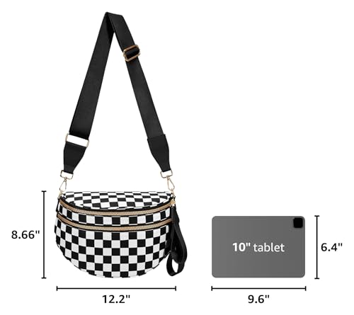 Image of hibear Checkered Crossbody Bag Spacious Bum Bags for Women Nylon Crossbody Fanny Packs Checkered Purse Belt Wallet