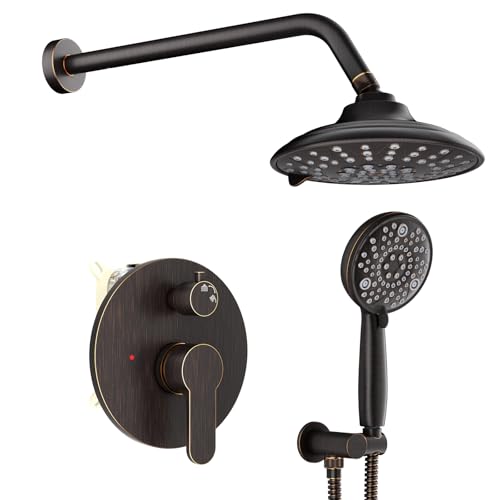 EMBATHER Shower Faucets Sets Complete with 3 Setting High Pressure Shower Head, Bathroom Wall Mounted Rainfall Shower Fixtures with 8-Mode Handheld Spray, Oil Rubbed Bronze