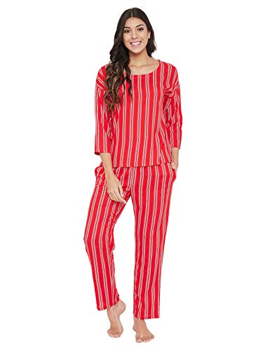 Image of Clovia Women's Cotton Sassy Stripes Top & Pyjama Set