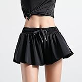 Pateacd Radlerhose Damen, High Waist Sweat Shorts Mit Tights & Kordelzug, Kurze Hosen Sweatshorts Mit Hose Mädchen, Sporthose Kurz, Jogginghose Tennishose Boardshorts Laufshorts,Schwarz,S