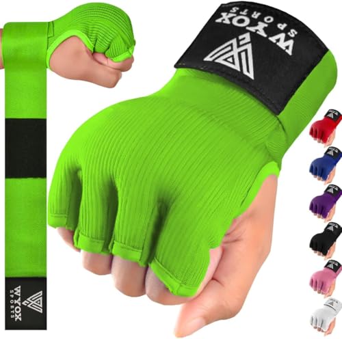 Image of WYOX Gel Boxing Hand Wraps Inner Gloves for Men & Women - 80cm /31inch Quick Wrist Strap, Padded Knuckle Support, Fingerless MMA Muay Thai Kickboxing Wraps for Training, Punching & Martial Arts