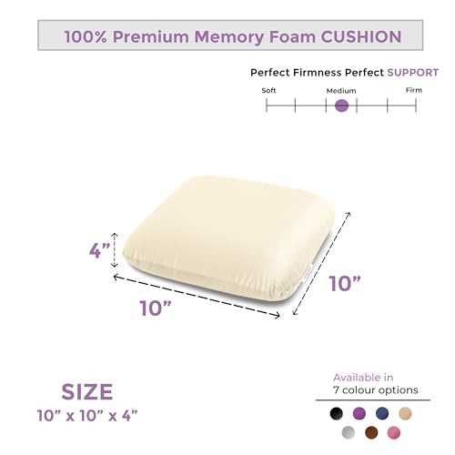 Image of Memory Foam Square Cushion 10 inchx10 inchx4 inch, Velvet Beige Throw Pillows for Car, Sofa, Chair, Couch, Bed, Diwan | Decorative Cushions for Back Support & Comfort