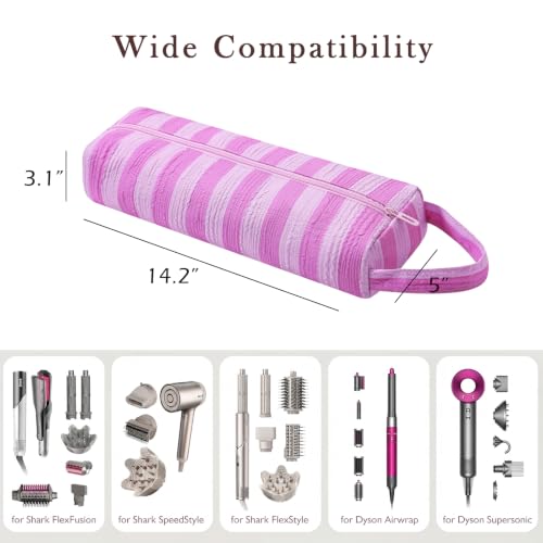 Image of RSRSLEII Striped Hair Tools Travel Bag,Hair Styling Accessories Storage Case for Shark FlexStyle,Dyson Airwrap Hair Dryer,Curling Iron,Straightener,Revlon Hair Tools,Portable&Foldable(15Rose Red&Pink)
