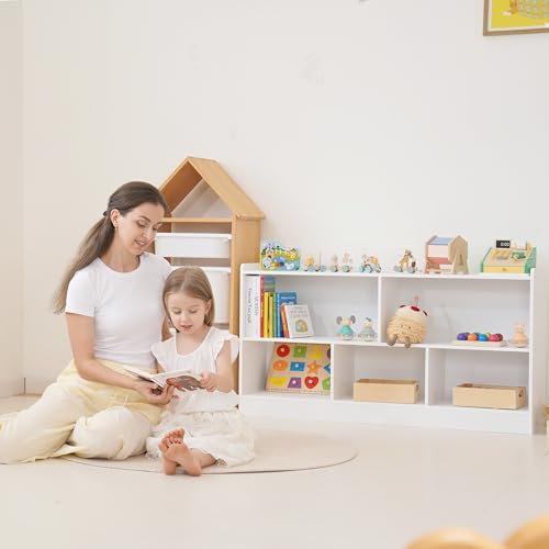 Image of Leeshyah 5-Section Wooden Toy Shelf for Kids, Montessori Shelf Storage with Open Shelving & Customizable Layout | Safe, Sturdy Design for Kids Room, Classroom & Playroom White