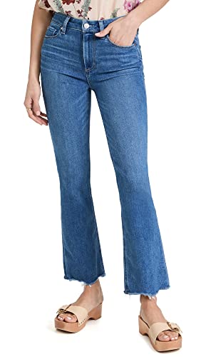 PAIGE Women's Claudine Flare Jeans, Seine w/Ragged Fray Hem, Blue, 33