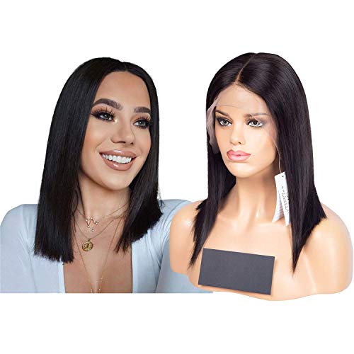 13x6 Deep Part Short Bob Human Hair Lace Front Wigs Virgin Cuticle Aligned Hair 150% Density Pre Plucked and Bleached Knots, Natural Color(10 inch)- Sheenreal Hair