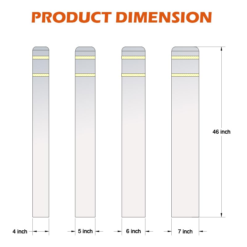 4"x46" Grey Bollard Covers - High-Visibility with Reflective Tape & Built-in Sponge, HDPE Plastic Slip-On Covers for Warehouse Aisle, Parking Lot, Outdoor Safety.