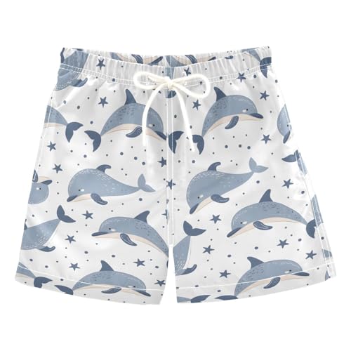 ALAZA Whale Star Fish White Boys Quick Dry Beach Board Shorts Kids Swim Trunks Bathing Suit Swimsuit 4T