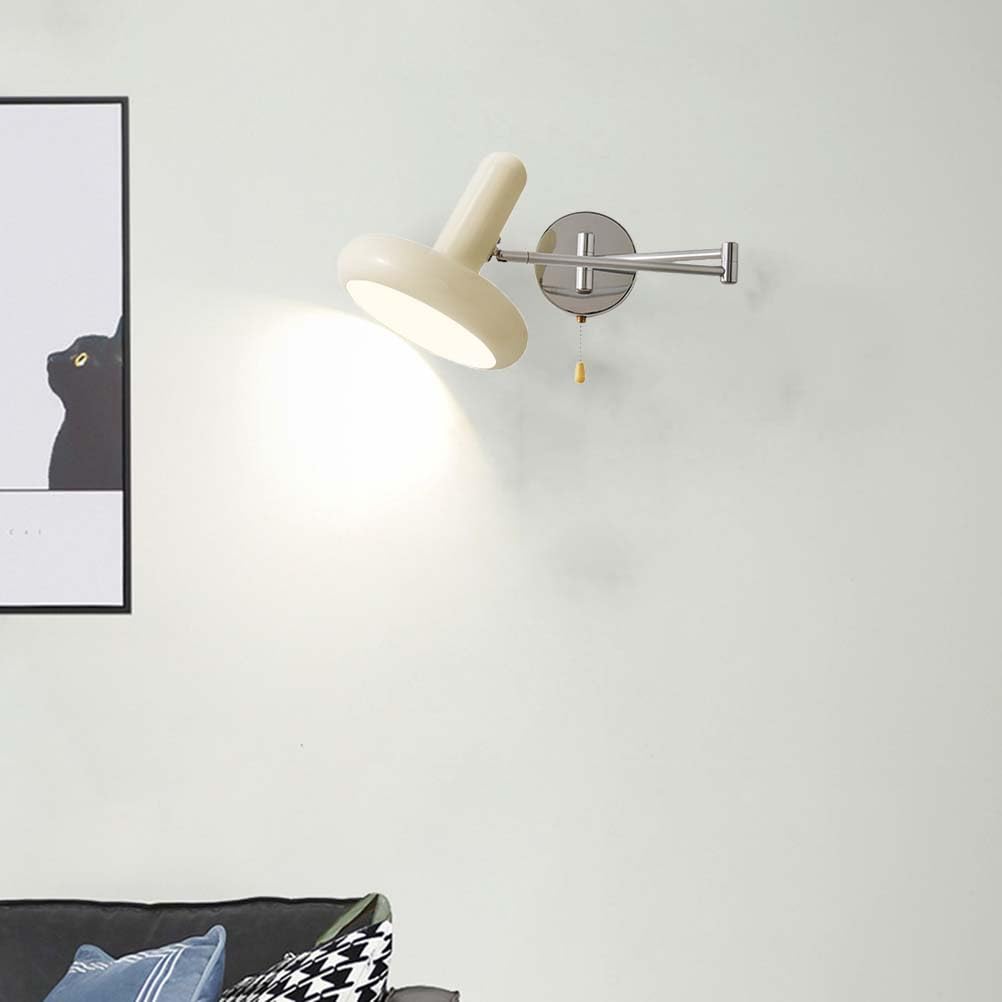 Langer Arm Drehung Wandleuchte mit Schalter Verstellbar Schwenkarm Wandlampe Moderne E27 Metall Nachttischlampe Wandbeleuchtung Weiß+Silber für Schlafzimmer Wohnzimmer（mit Leuchtmittel）