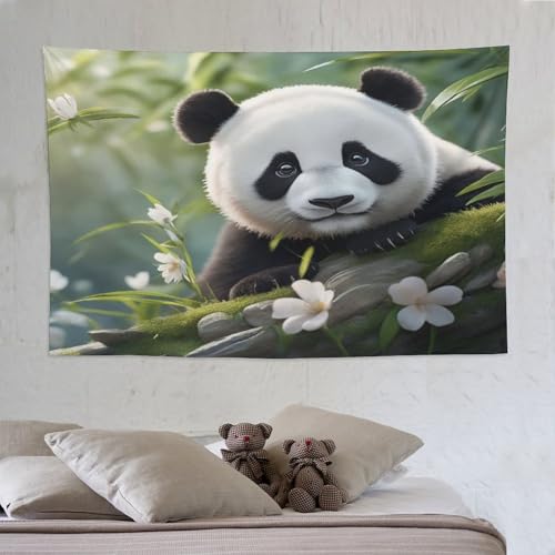 Tapisserie panda mignon grand format 150x230 cm en tissu leger suspendu