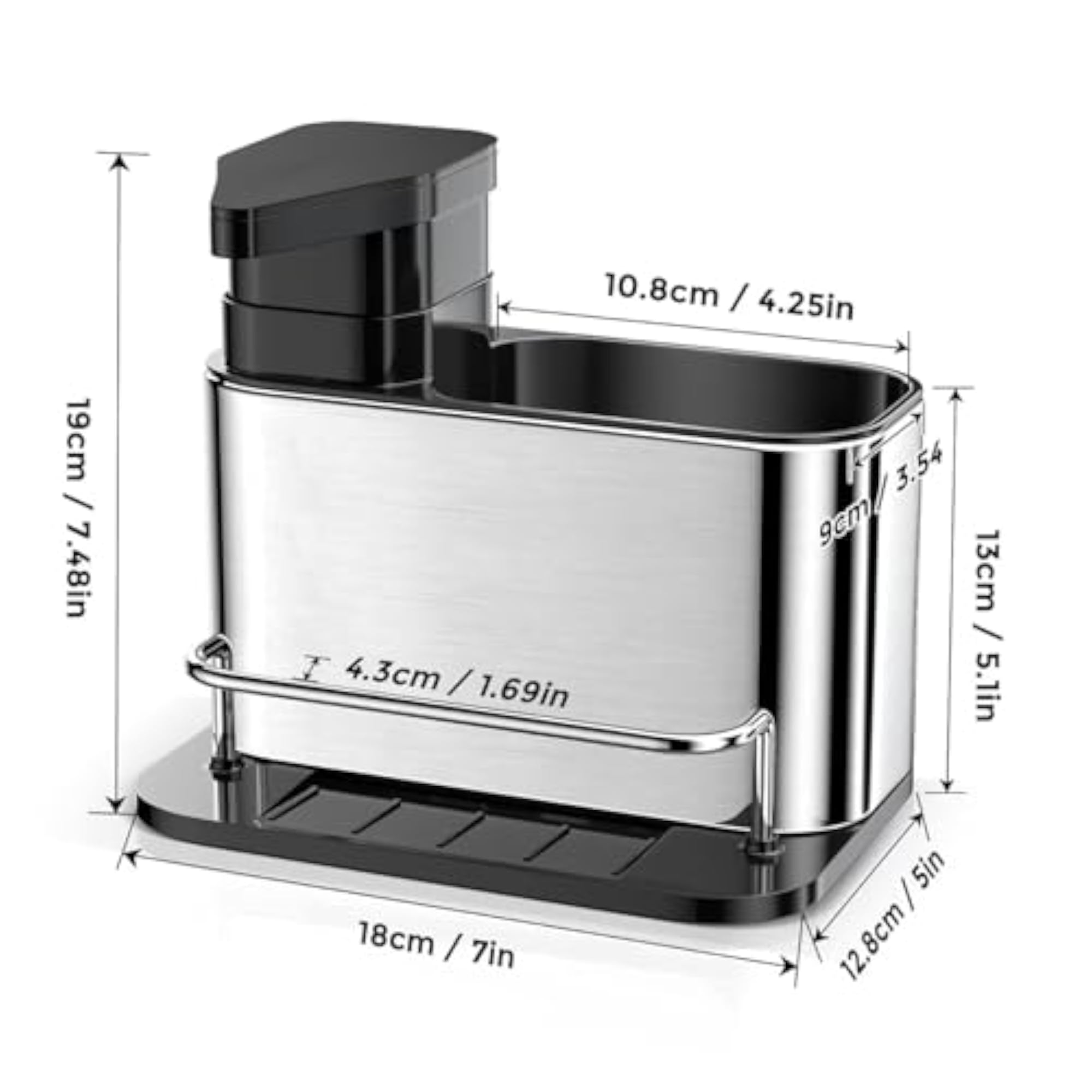 Stainless Steel 3-in-1 Kitchen Sink Organizer with Soap Dispenser