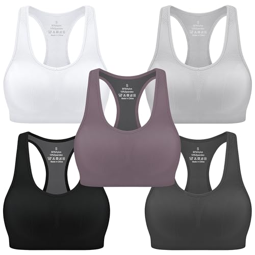 Image of MIRITY Women Racerback Sports Bras - High Impact Workout Gym Activewear Bra Pack of 5