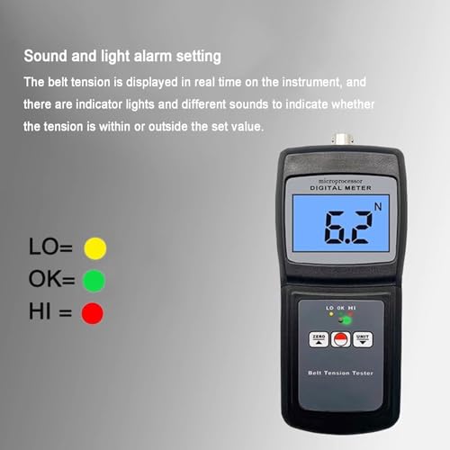 Tensiomètre de courroie, Tensiomètre de précision avec alarme audio-visuelle, charge maximale 850N, largeur de courroie 36 mm, pour courroies, cordons, fils, mailles, outil de mesure de