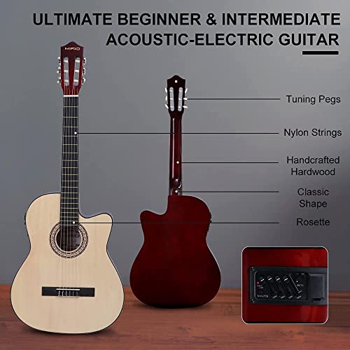 Mirio 39 Inches 4/4 Size Nylon-String Classical Electric Acoustic Guitar For Beginners Students Kids Build-In Pickup Kit Set… #TOP7