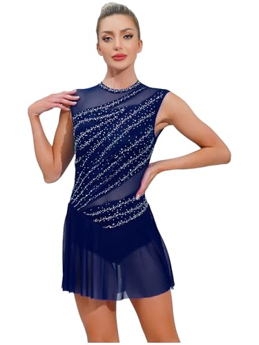 Robe danse gymnastique femme bleu marine dos nu pour leotard gym