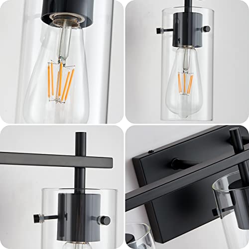 Image of ClanKin 3-Light Bathroom Vanity Light Fixture,Black Wall Sconce Lighting with Glass Shade for Bathroom, Modern Vanity Lamp Wall Lights Over Mirror (Black, 3-Light)