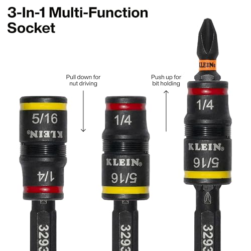 Image of Klein Tools 32516HD KNECT 16-in-1 Impact-Rated Hybrid Screwdriver /Nut Driver, Magnetic, Flip Socket, 11 Bits, 2 Nut Drivers, 3 /8-Inch Square Adapter