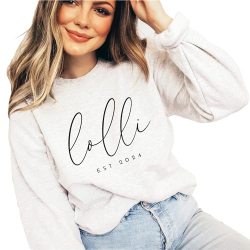 Personalized Lolli Sweatshirt, Custom Gifts For Women, Lolli Est Year Sweater, Mother's Day Shirt, Pregnancy Announcement Gift, Long Sleeve Unisex Crewneck Sweatshirt Sand2