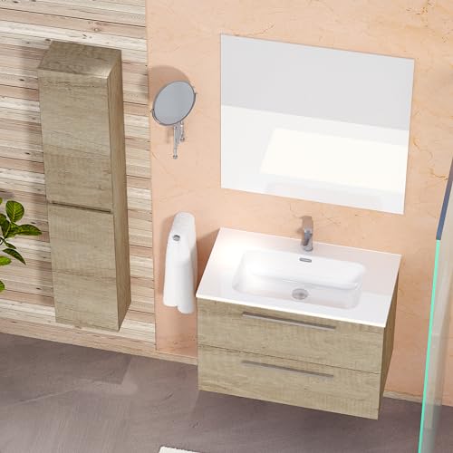 Baikal Conjunto de Baño. Mueble de Baño de 2 Cajones, Suspendido en Pared, Incluye Columna Kit, Lavabo Cerámico y Espejo Liso. Fondo de 46cm. Se Entrega MONTADO. - imagen 3