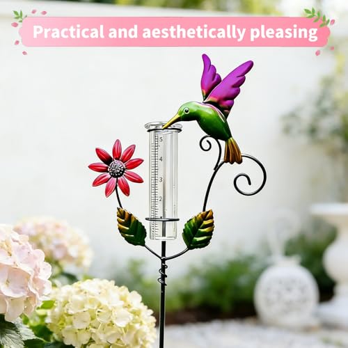 eupdd Regenmesser Garten: Niederschlagsmesser, 23.5x5x119cm, Farbiger, Metallrahmen, Frostsicher, Mit Erdspieß, Für Rasen, Blumenbeete, Terrasse, Balkon, Geschenk Für Gartenliebhaber