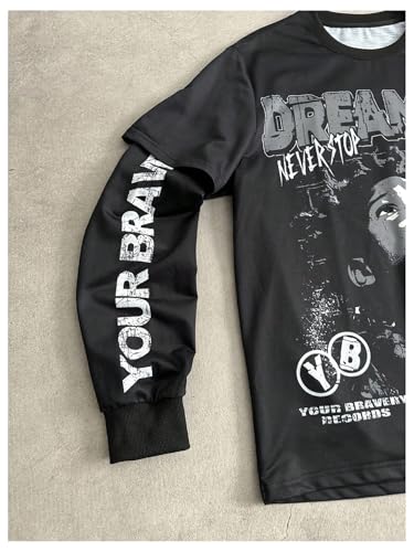 SOLY HUX Men's Letter Graphic Tees Crew Neck Long Sleeve 2 in 1 T Shirt Tops Streetwear4