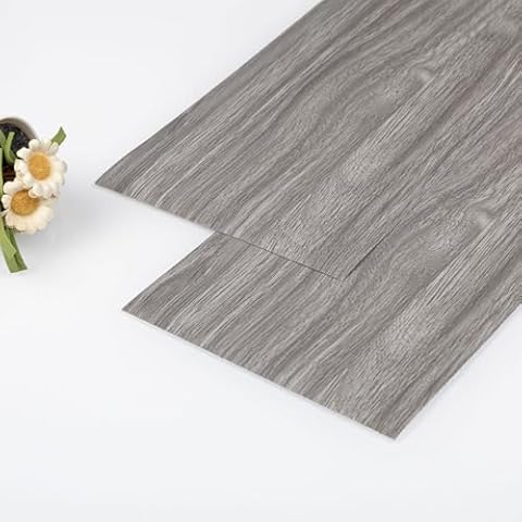 Grey Wood Look Peel and Stick Floor Tile, Vinyl Flooring 40-Pack Covering 60 Sq.Ft, Waterproof and Self-Adhesive Floor Tiles, Ideal for Bathroom, Kitchen, Laundry Room and RV (36 x 6inch) Cover