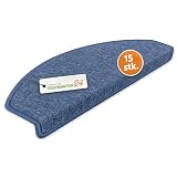 Kettelservice-Metzker Stufenmatten Treppe Rambo, 15er Set, halbrund, Blau, ca. 65 x 24 x 4 cm, Flor 6 mm, Trittschall ~20 dB, Polypropylen, PVC-Winkel, gekettelte Kanten